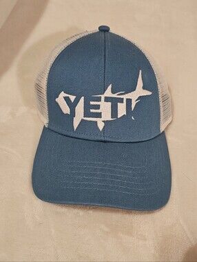 Mens Yeti Teal and White Mesh Fishing Shark Logo Cap